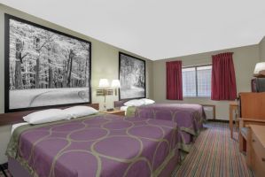 Guest room at the Super 8 by Wyndham Evansville East in Evansville, Indiana